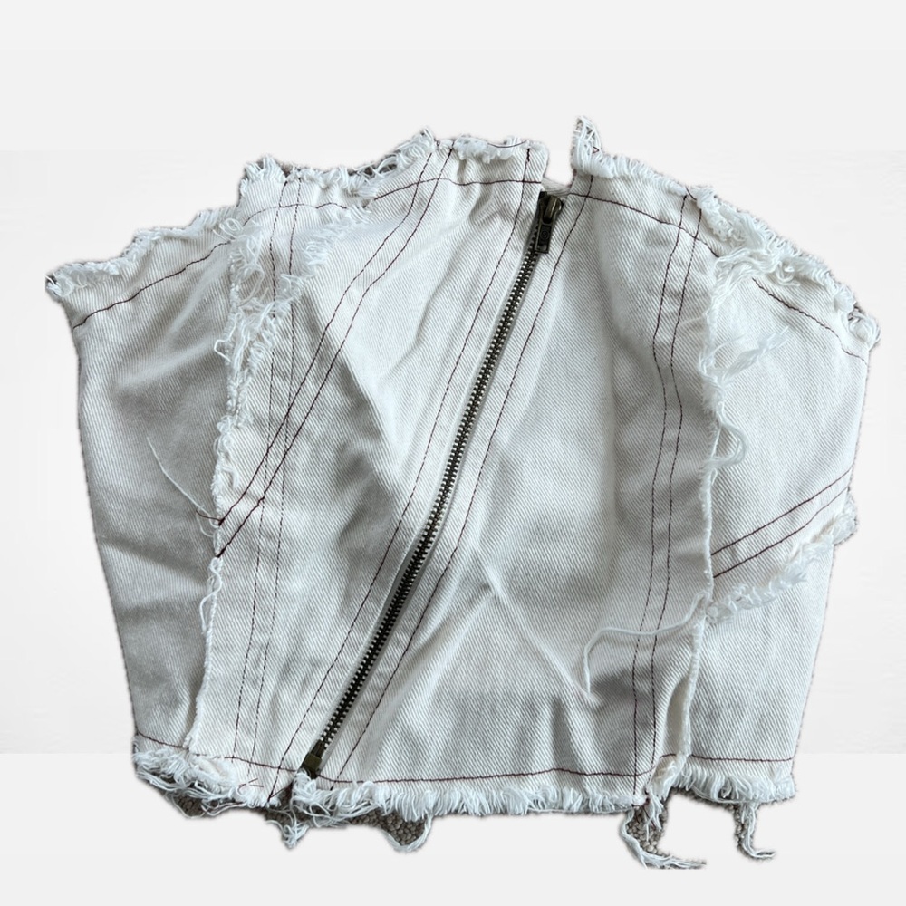 White Frayed Denim Bustier Top